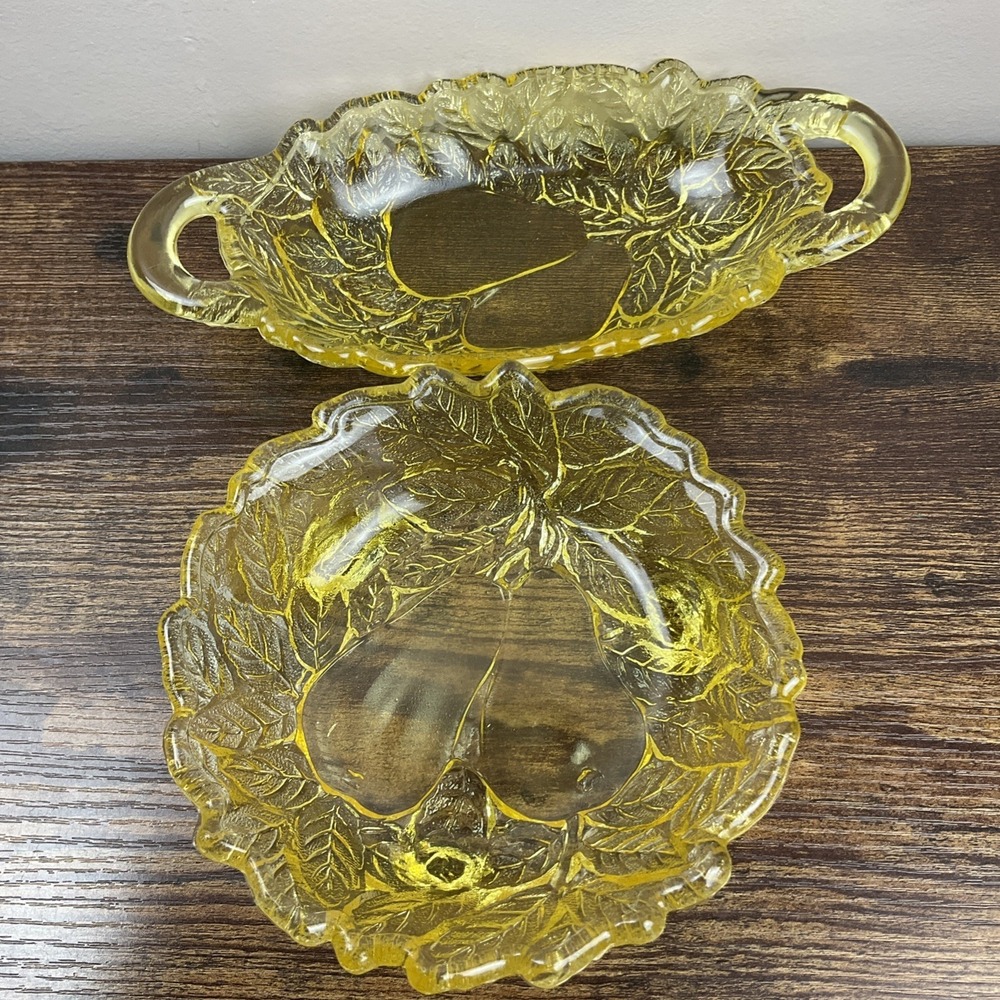 Tiara Indiana Yellow Mist Sweet Pear Bowl 6.25 And Relish Bowl Is 9.5 X 4.5